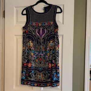 Anthropologie Black Multicolor Embroidered Mini Dress